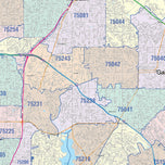 Colorcast Zip Code Style Wall Map of Dallas, TX