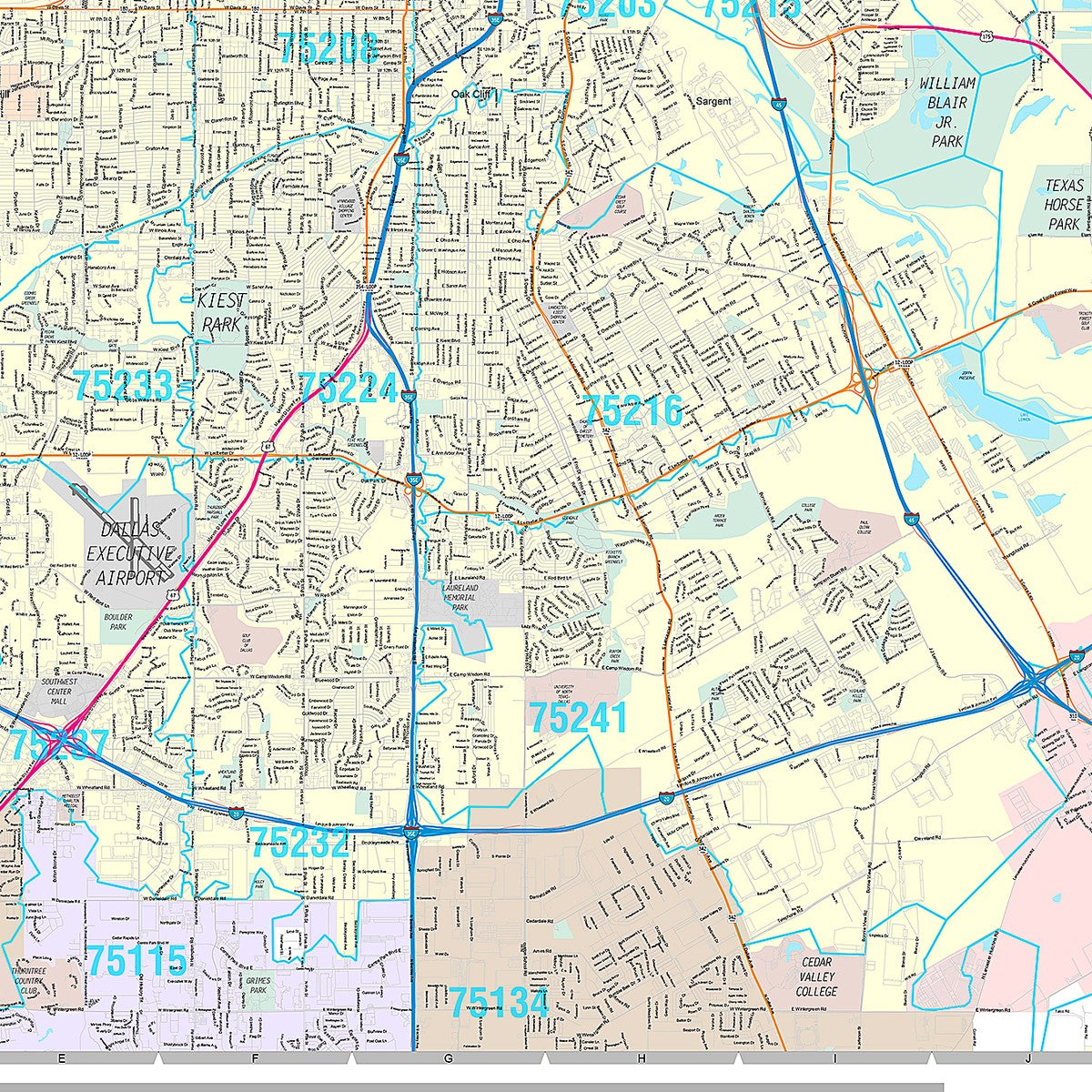 Premium Style Wall Map of Dallas, TX