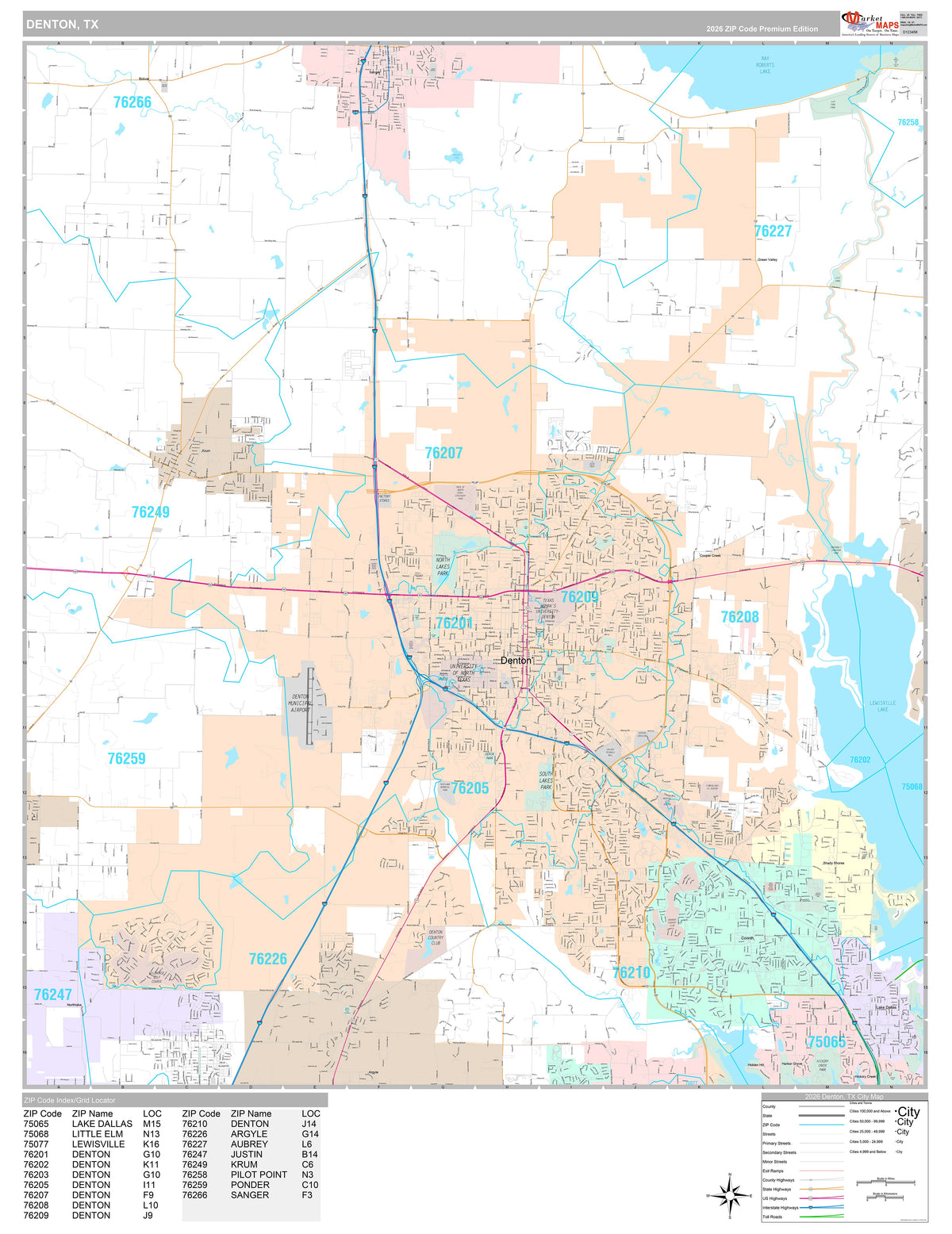 Premium Style Wall Map of Denton, TX