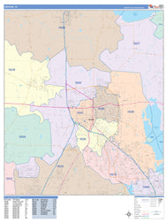 Colorcast Zip Code Style Wall Map of Denton, TX