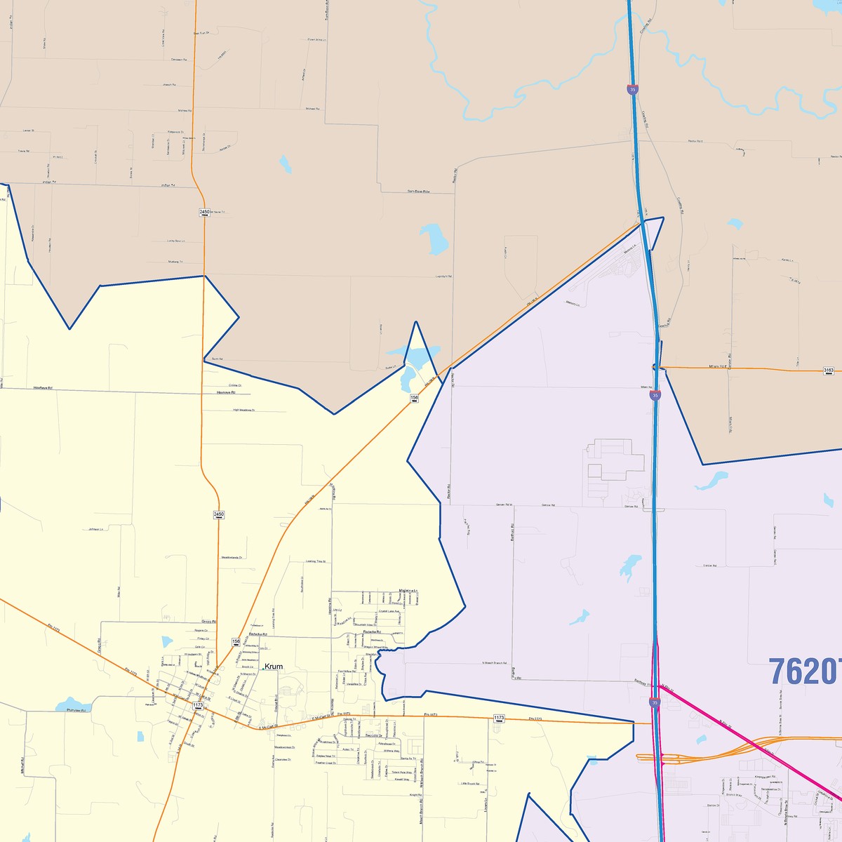 Colorcast Zip Code Style Wall Map of Denton, TX