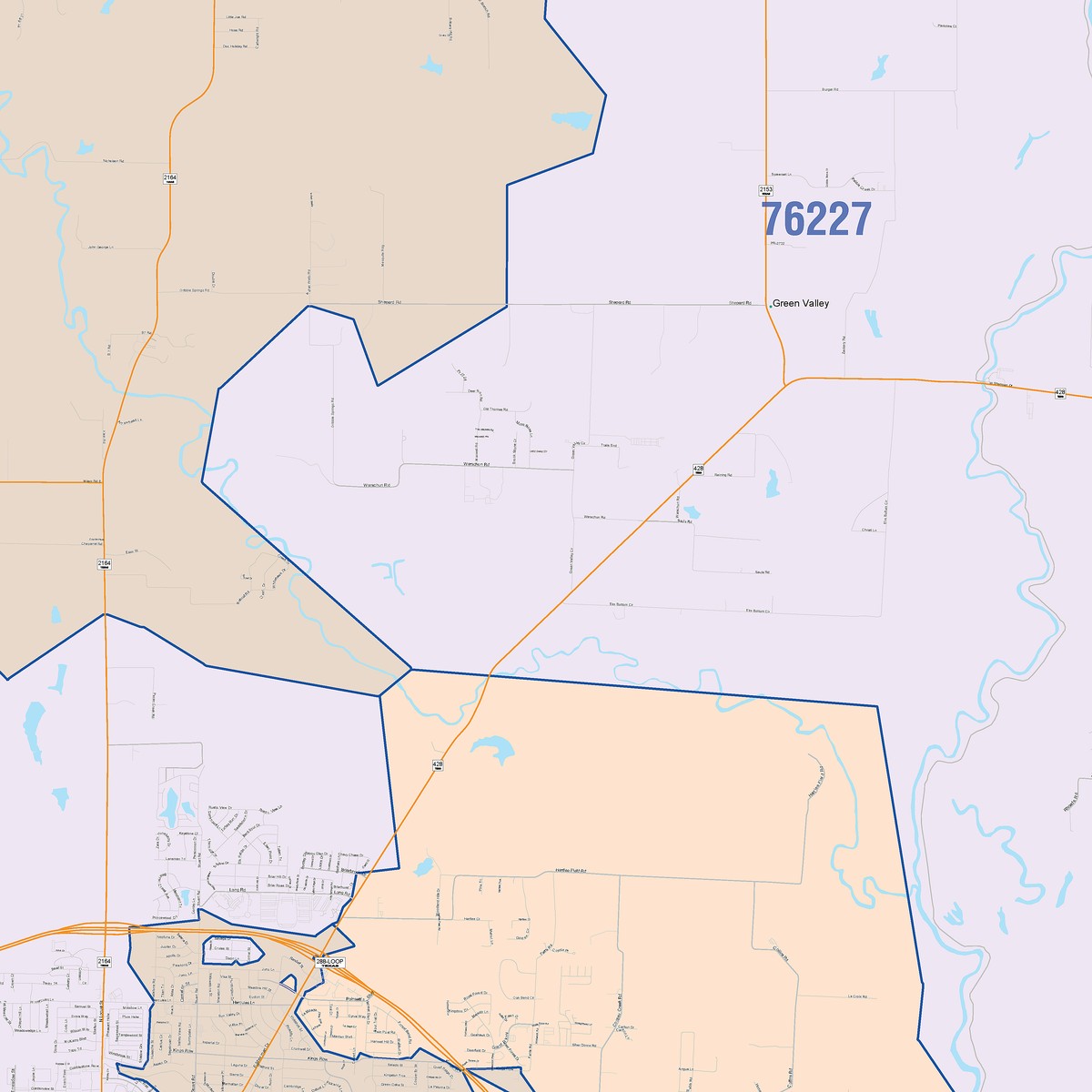 Colorcast Zip Code Style Wall Map of Denton, TX