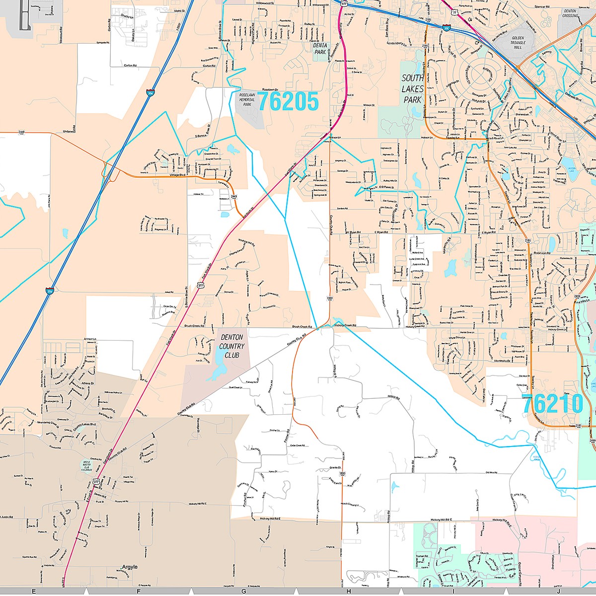 Premium Style Wall Map of Denton, TX