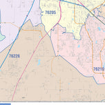 Colorcast Zip Code Style Wall Map of Denton, TX