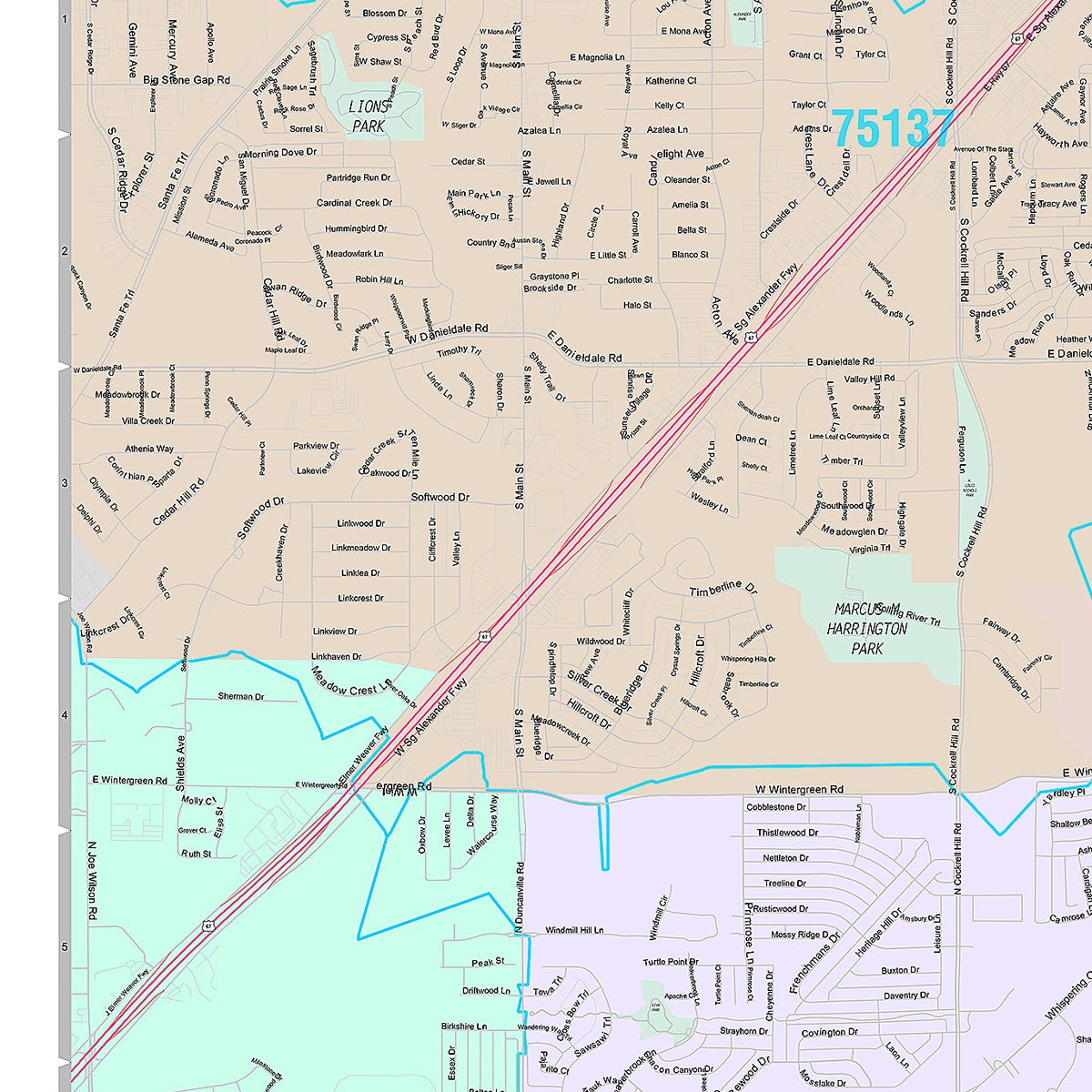 Premium Style Wall Map of DeSoto, TX