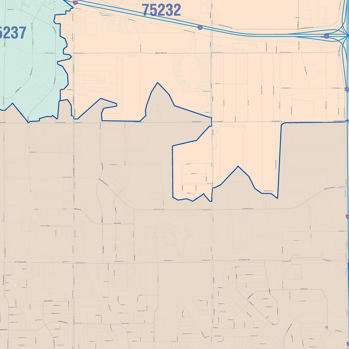 Colorcast Zip Code Style Wall Map of Desoto, TX