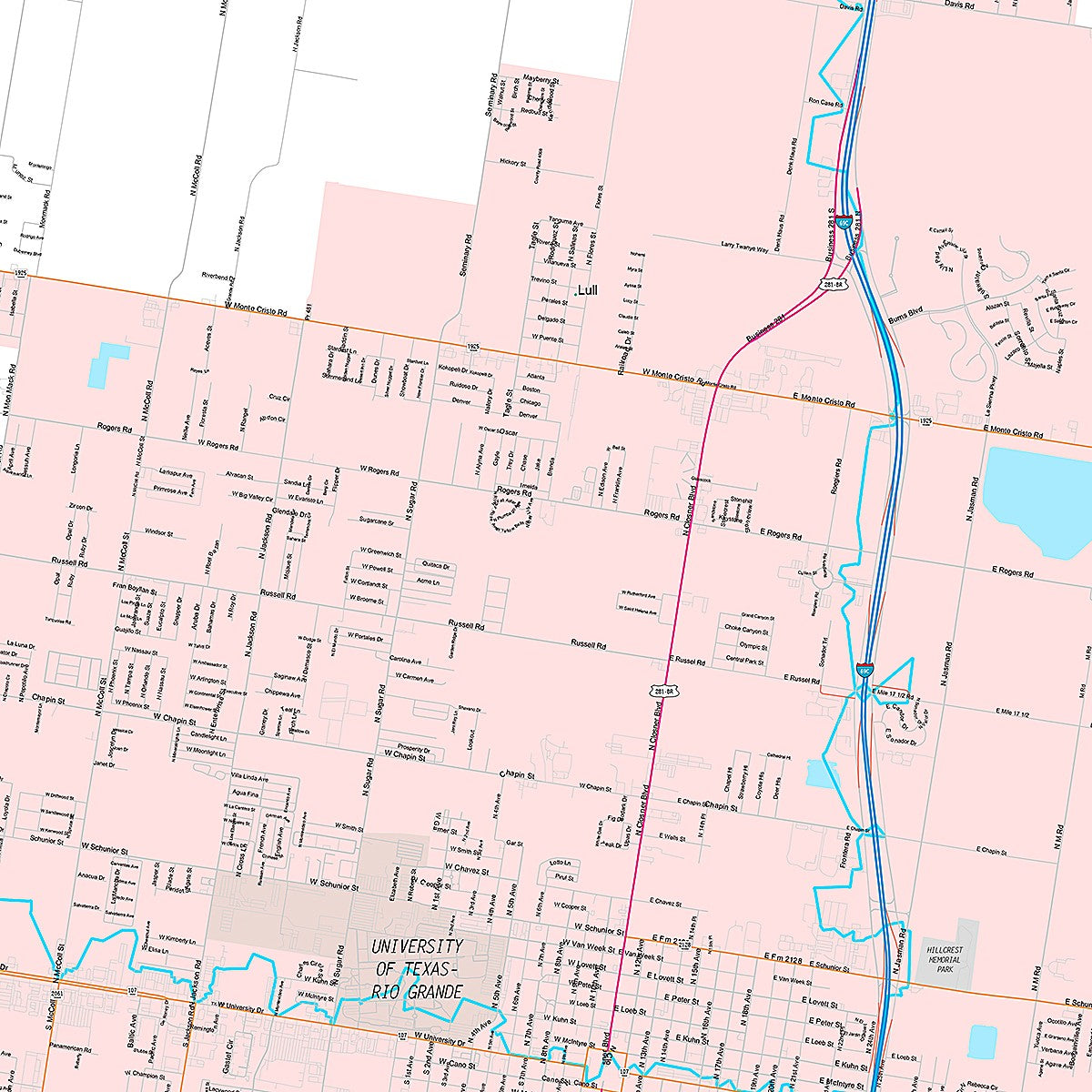Premium Style Wall Map of Edinburg, TX