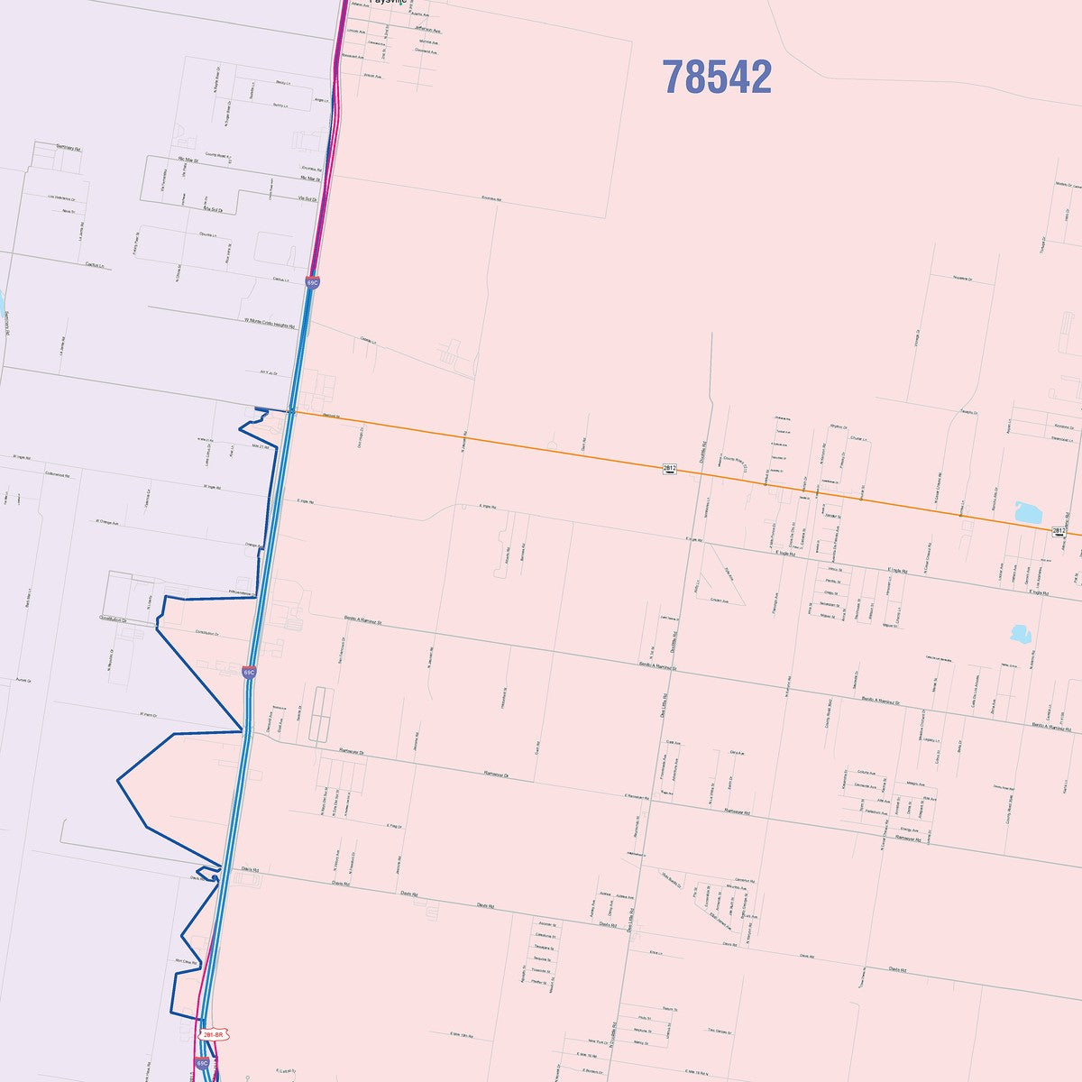 Colorcast Zip Code Style Wall Map of Edinburg, TX