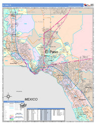 Colorcast Zip Code Style Wall Map of El Paso, TX