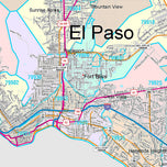 Colorcast Zip Code Style Wall Map of El Paso, TX
