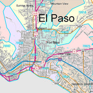 Colorcast Zip Code Style Wall Map of El Paso, TX