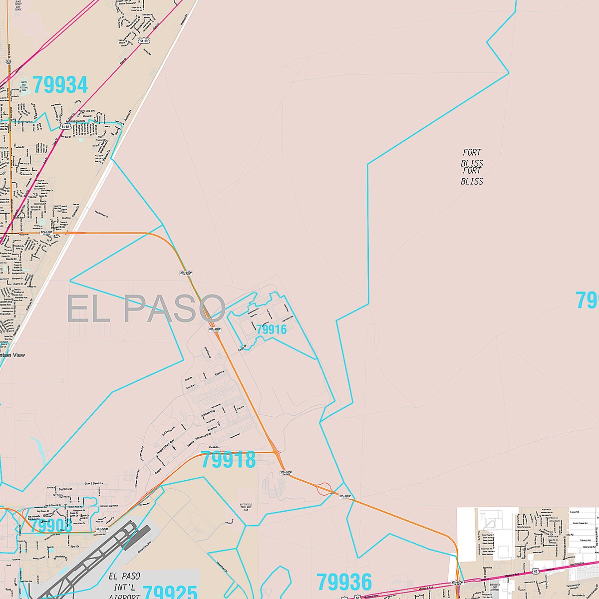 Premium Style Wall Map of El Paso by Market Maps