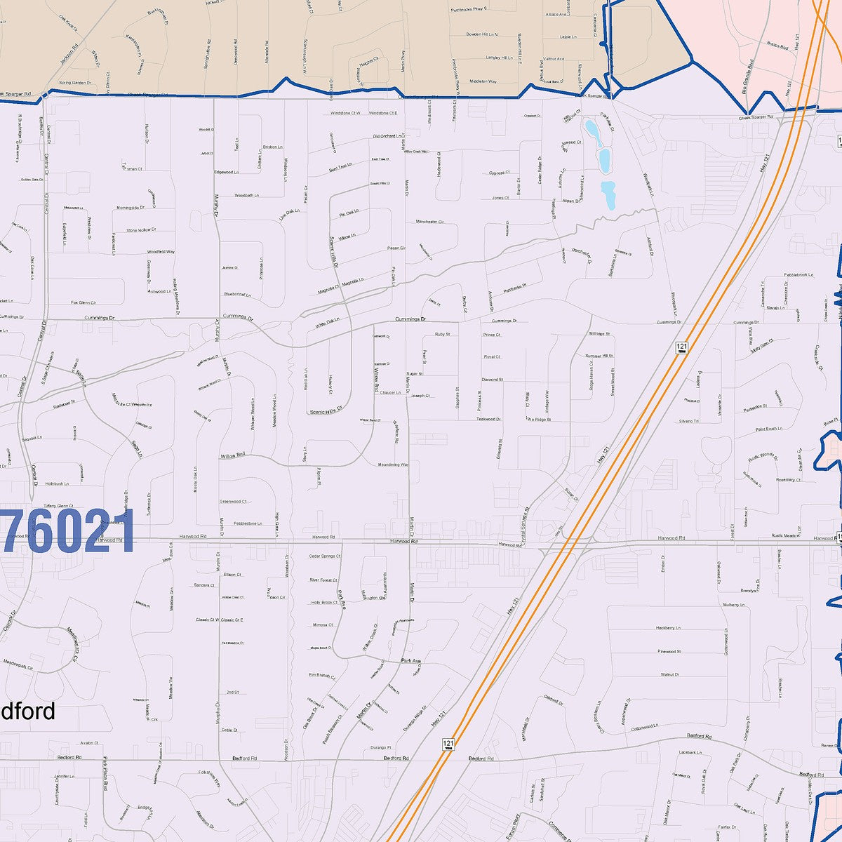 Colorcast Zip Code Style Wall Map of Euless, TX