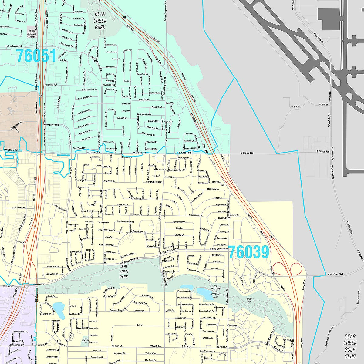 Premium Style Wall Map of Euless, TX