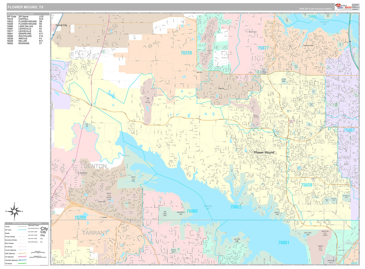 Premium Style Wall Map of Flower Mound, TX