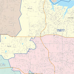 Colorcast Zip Code Style Wall Map of Flower Mound, TX