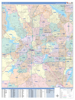 Colorcast Zip Code Style Wall Map of Fort Worth, TX