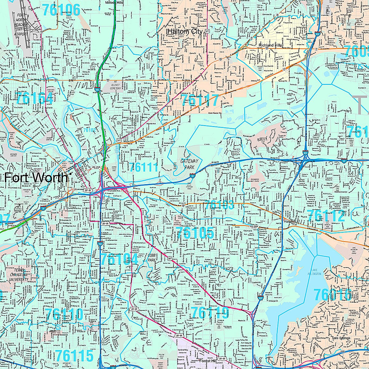 Premium Style Wall Map of Fort Worth, TX