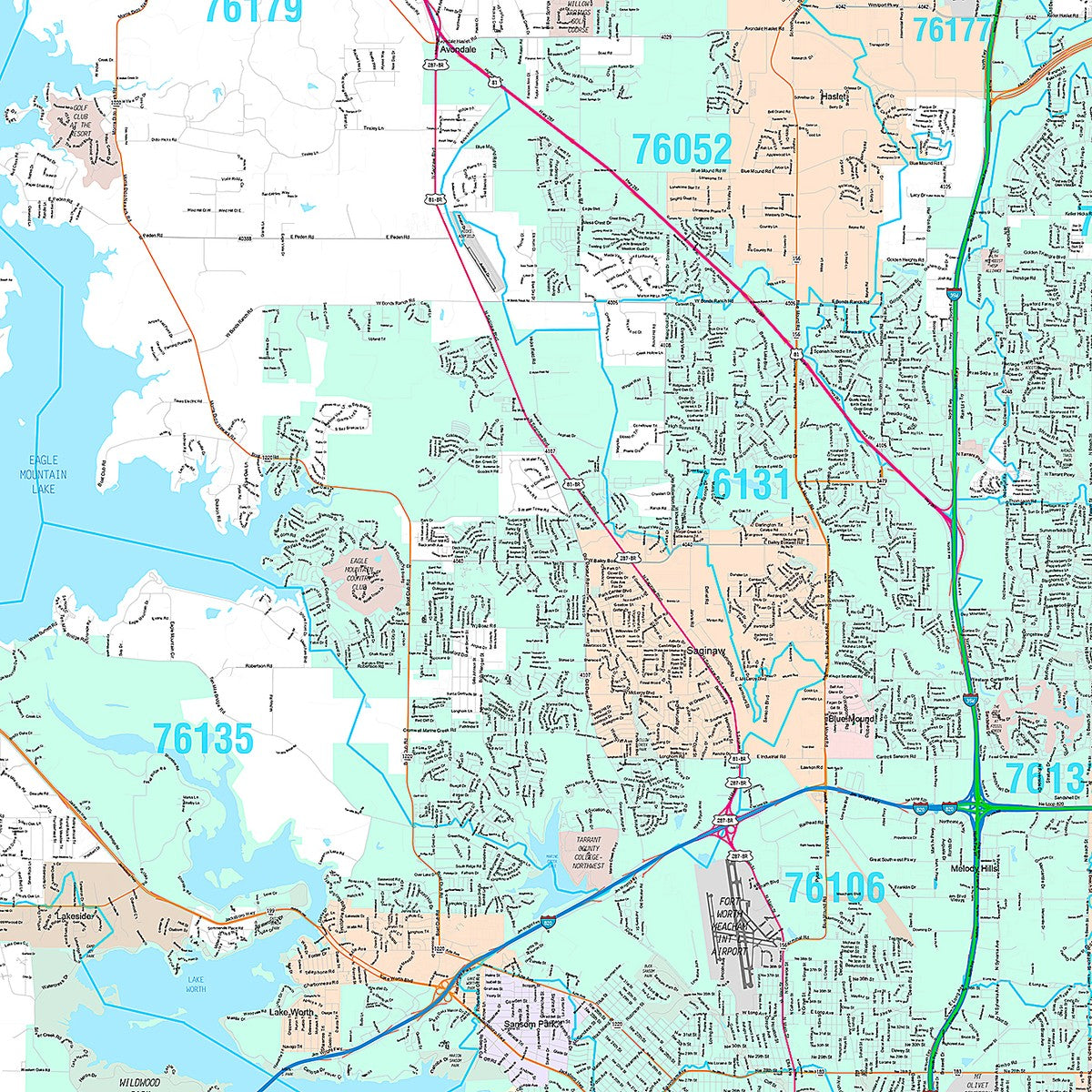 Premium Style Wall Map of Fort Worth, TX