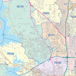 Colorcast Zip Code Style Wall Map of Fort Worth, TX
