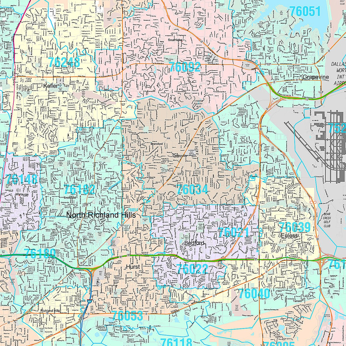 Premium Style Wall Map of Fort Worth, TX