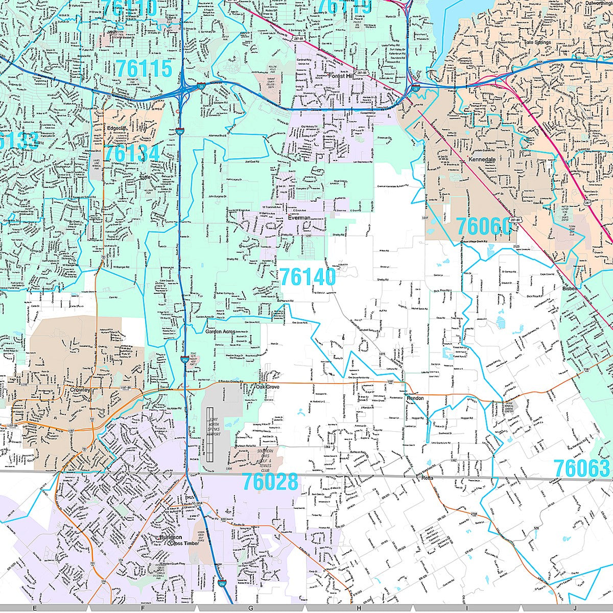 Premium Style Wall Map of Fort Worth, TX