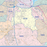 Colorcast Zip Code Style Wall Map of Fort Worth, TX