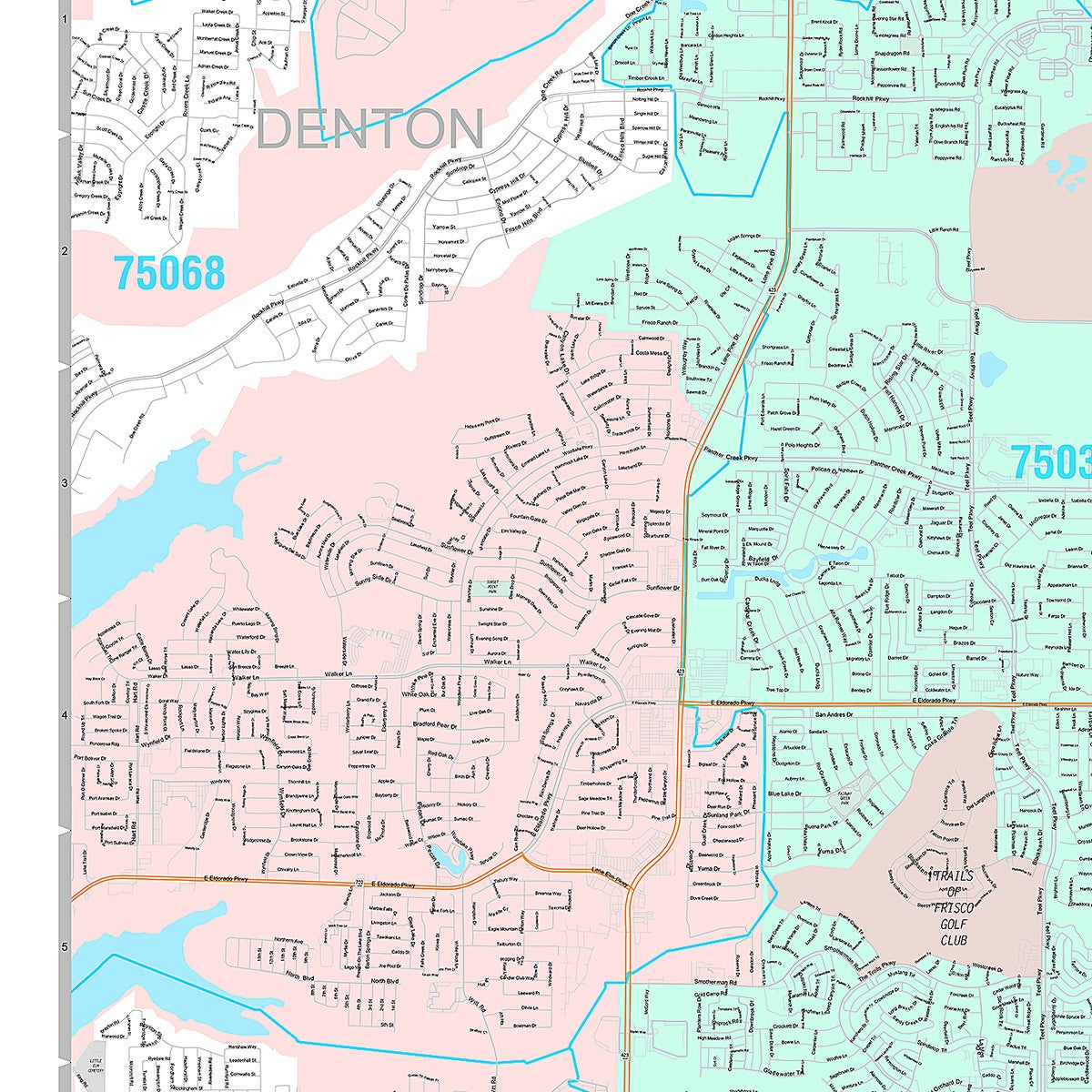Premium Style Wall Map of Frisco, TX