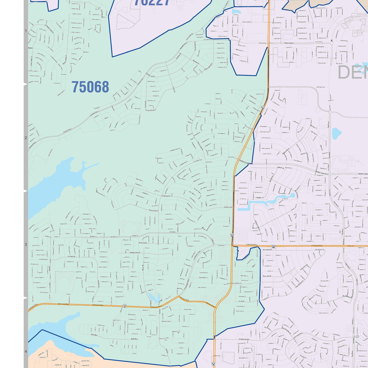 Colorcast Zip Code Style Wall Map of Frisco, TX