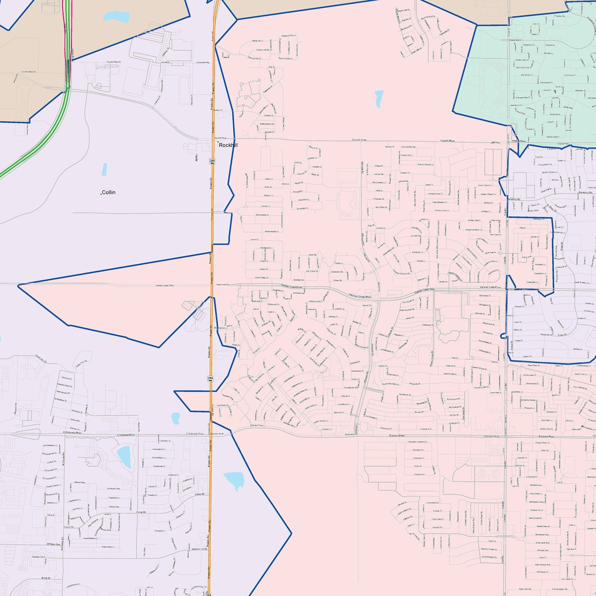 Colorcast Zip Code Style Wall Map of Frisco, TX