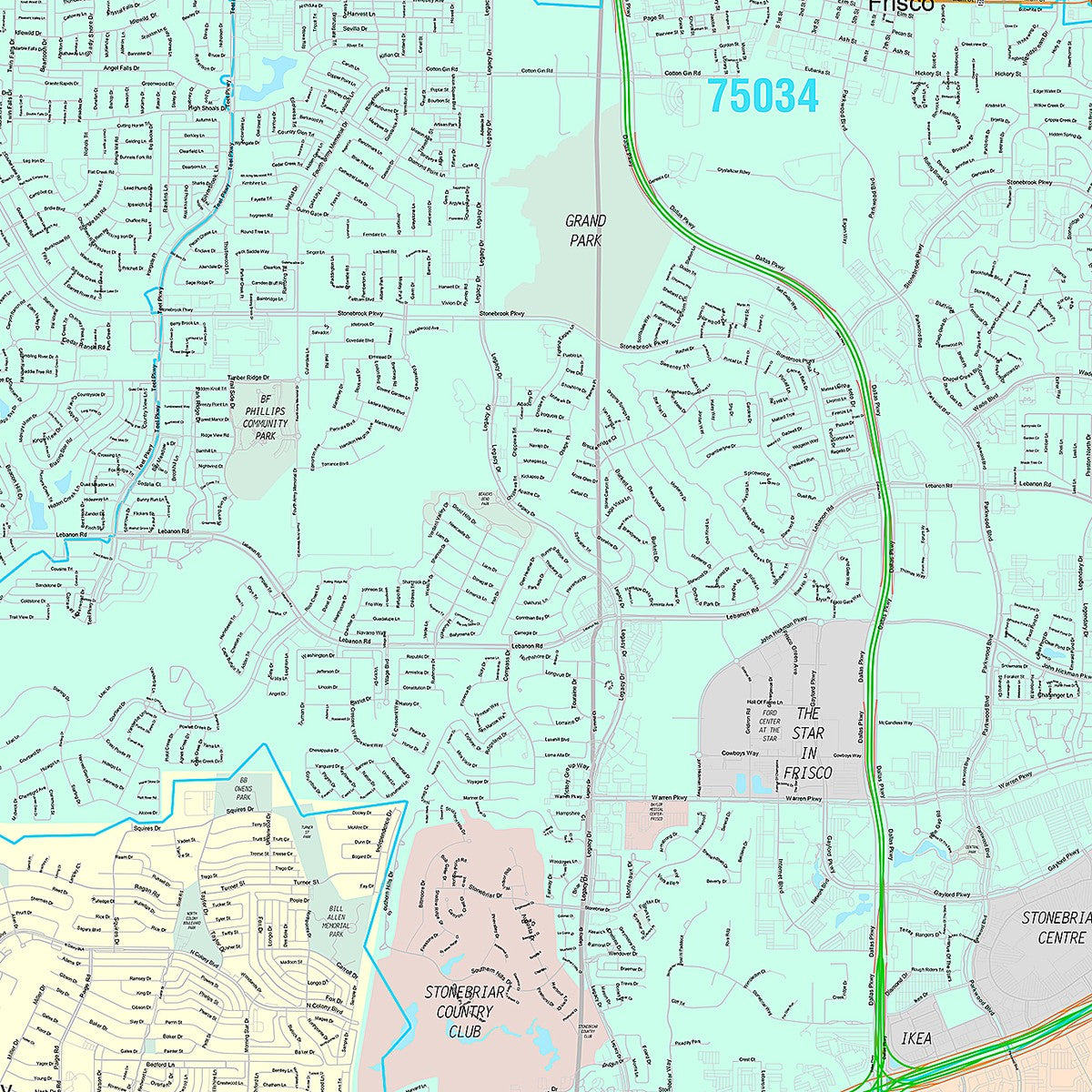 Premium Style Wall Map of Frisco, TX