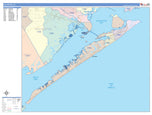 Colorcast Zip Code Style Wall Map of Galveston, TX
