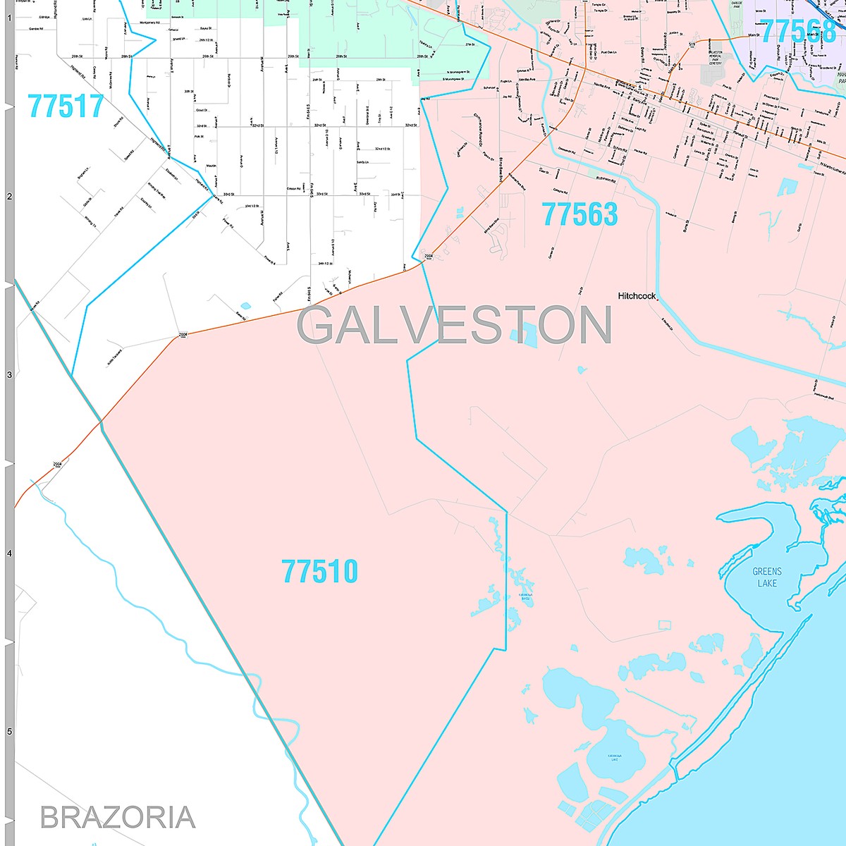 Premium Style Wall Map of Galveston, TX