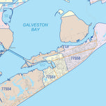 Colorcast Zip Code Style Wall Map of Galveston, TX
