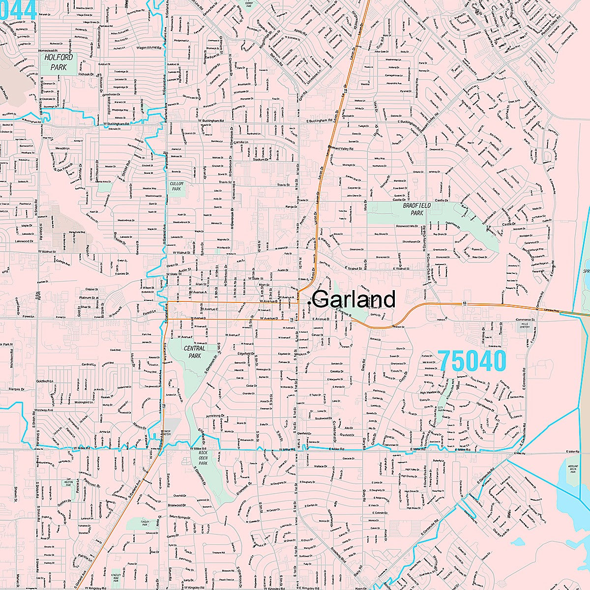 Premium Style Wall Map of Garland, TX