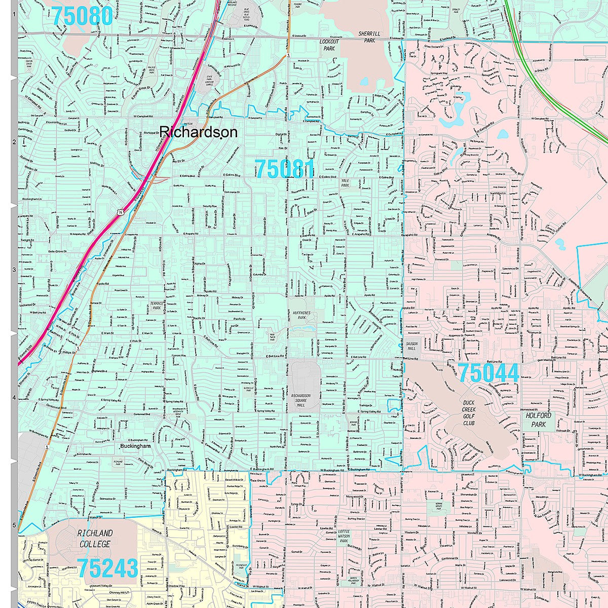 Premium Style Wall Map of Garland, TX