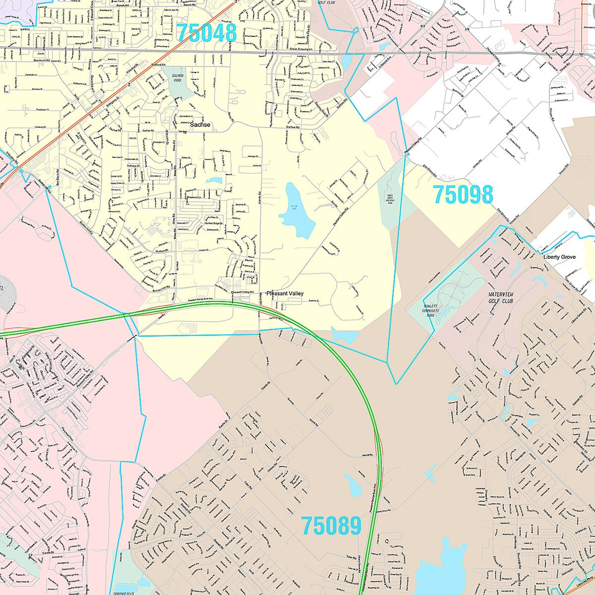 Premium Style Wall Map of Garland, TX