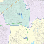 Colorcast Zip Code Style Wall Map of Garland, TX