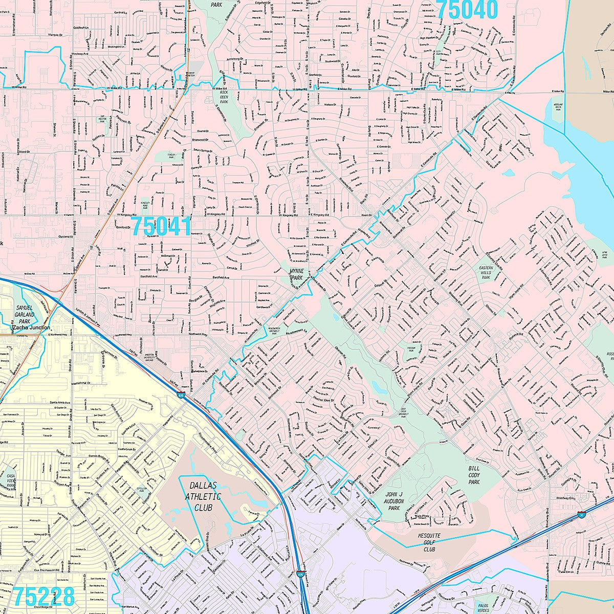 Premium Style Wall Map of Garland, TX