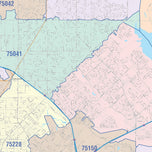 Colorcast Zip Code Style Wall Map of Garland, TX