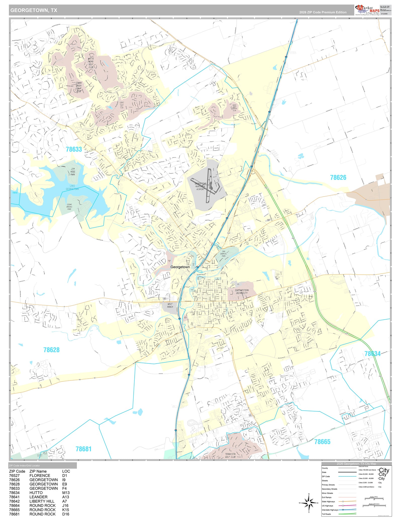 Premium Style Wall Map of Georgetown, TX