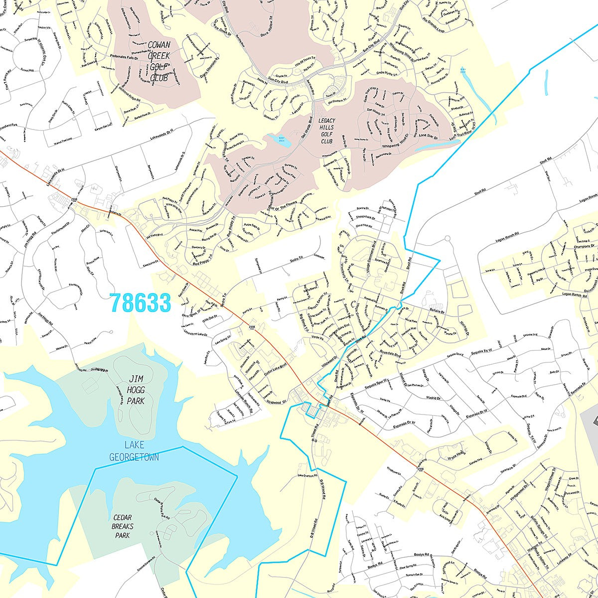 Premium Style Wall Map of Georgetown, TX