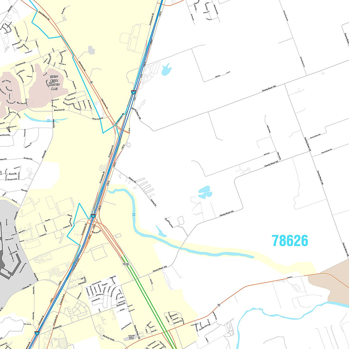 Premium Style Wall Map of Georgetown, TX