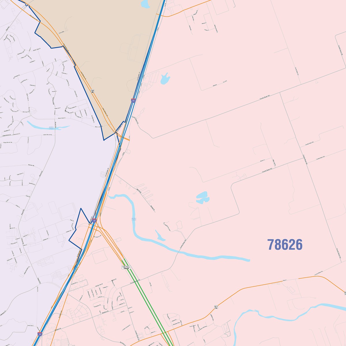 Colorcast Zip Code Style Wall Map of Georgetown, TX
