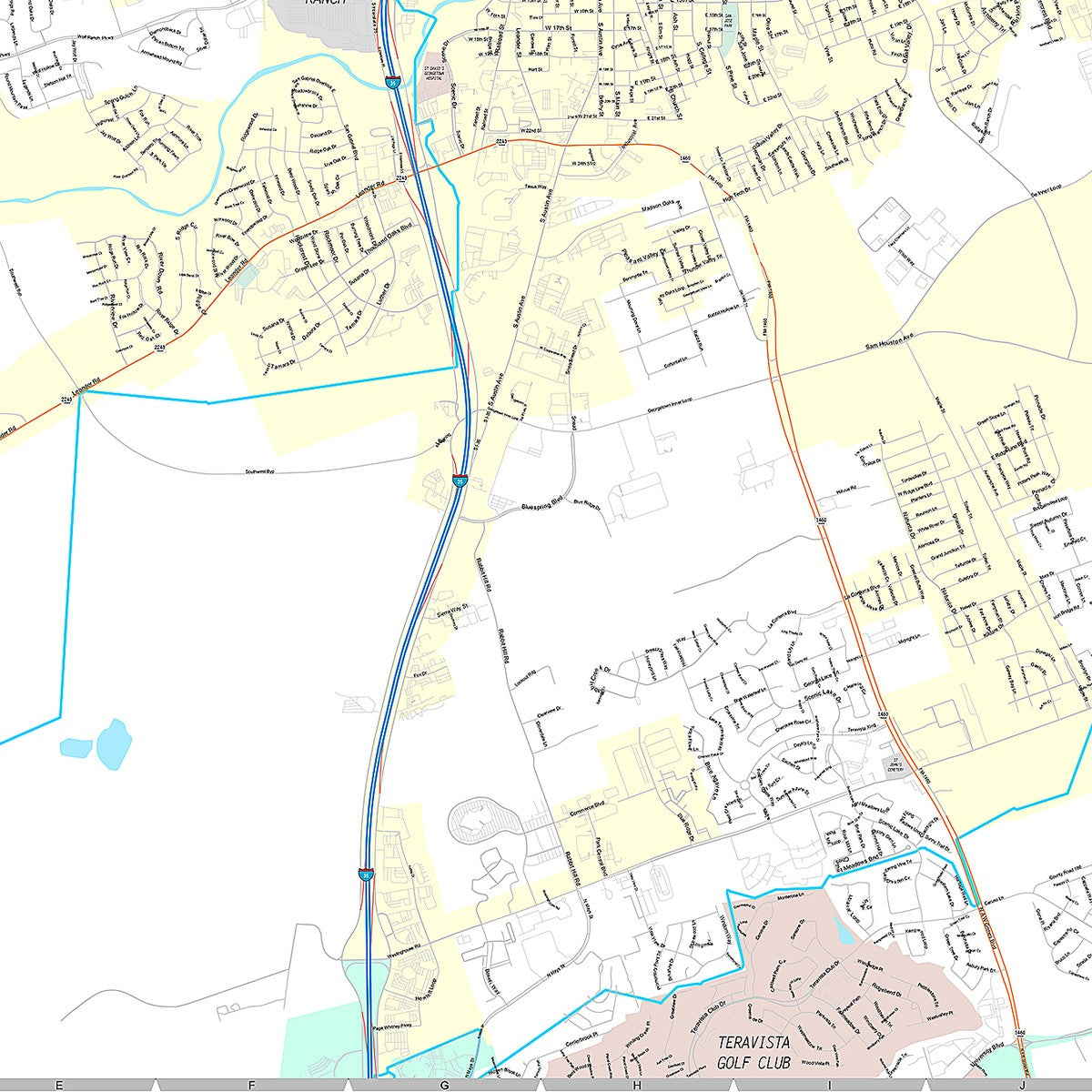Premium Style Wall Map of Georgetown, TX