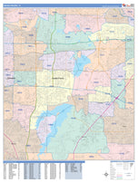 Colorcast Zip Code Style Wall Map of Grand Prairie, TX