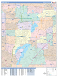Colorcast Zip Code Style Wall Map of Grand Prairie, TX