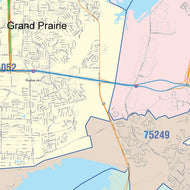 Colorcast Zip Code Style Wall Map of Grand Prairie, TX