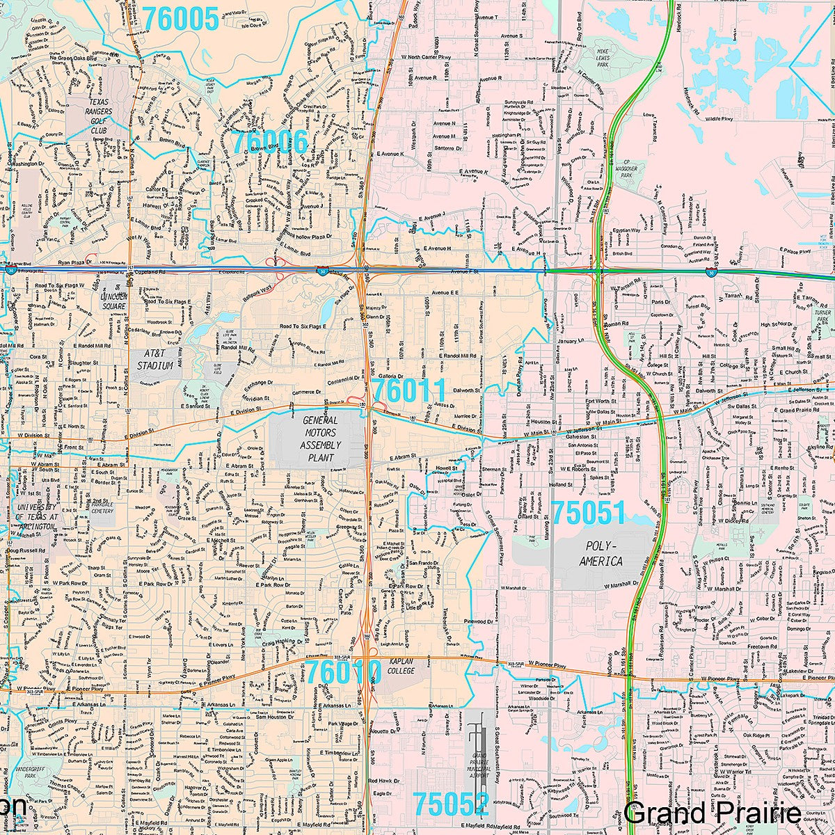 Premium Style Wall Map of Grand Prairie, TX