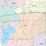 Colorcast Zip Code Style Wall Map of Grand Prairie, TX